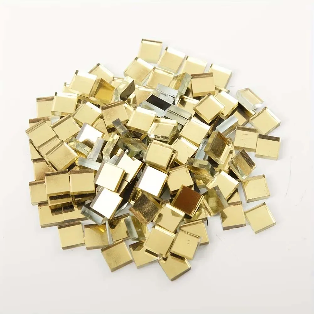 100 Stück Goldene Spiegel-Mosaik-Kristallglasfliesen, Buntes Mosaik-Bastelmaterial-Set, Kreative DIY-Tassen- und Kerzenhalter-Dekoration
