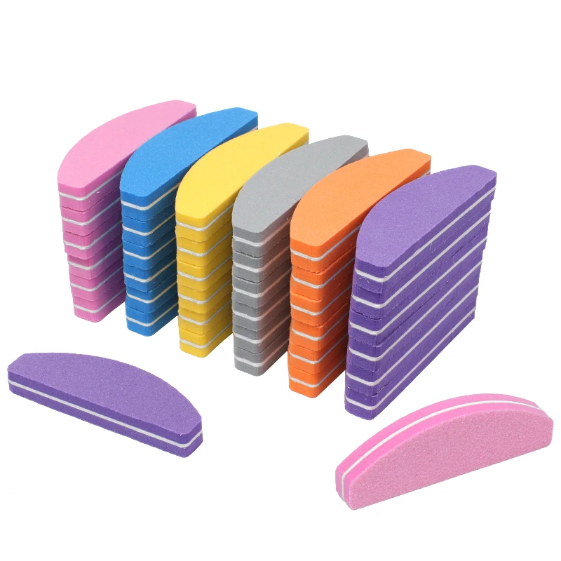 Mini Moon Sponge Nail Buffer Blocks 100/180 Grit Double Sided Nail Sanding Polishing Files Manicure Tools 2/5/10Pcs