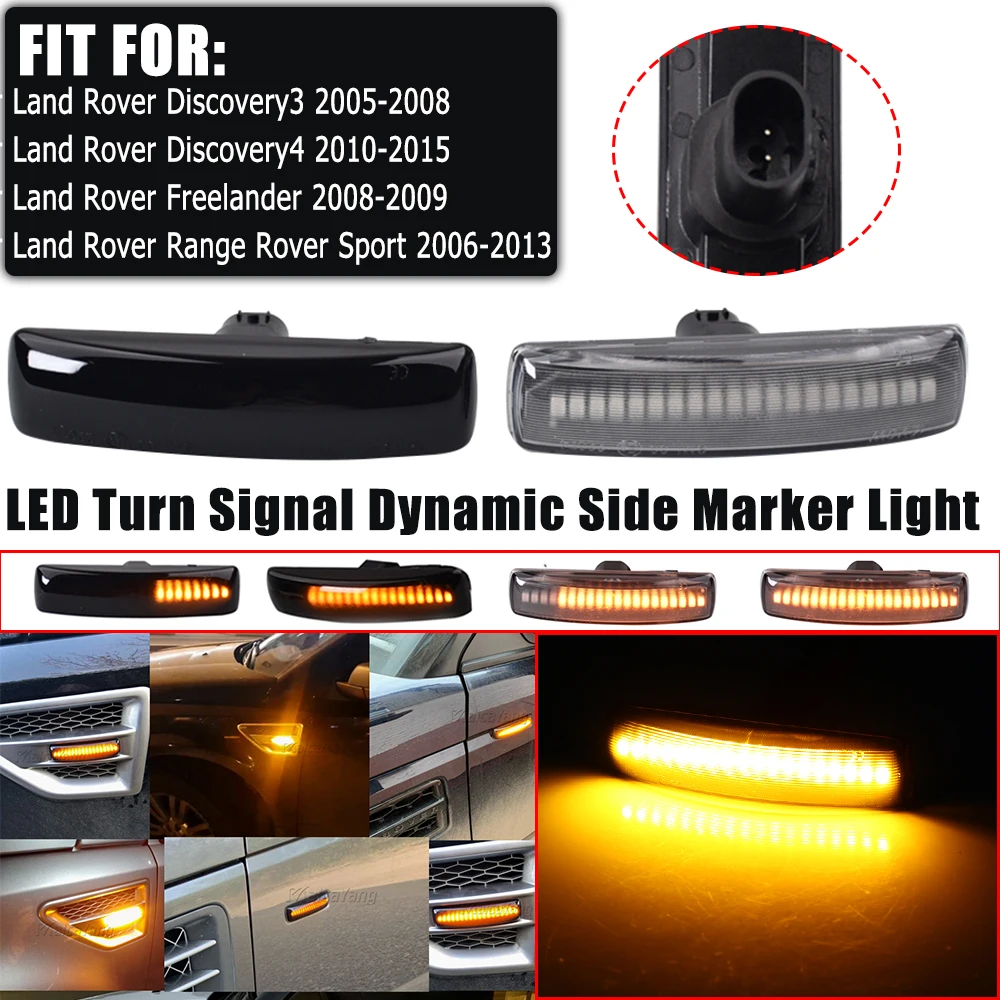 2x Amber Dynamic LED Front Side Marker Turn Signal Light Lamp For Land Rover Range Rover Sport L320 Discovery 3/4 Freelander 2