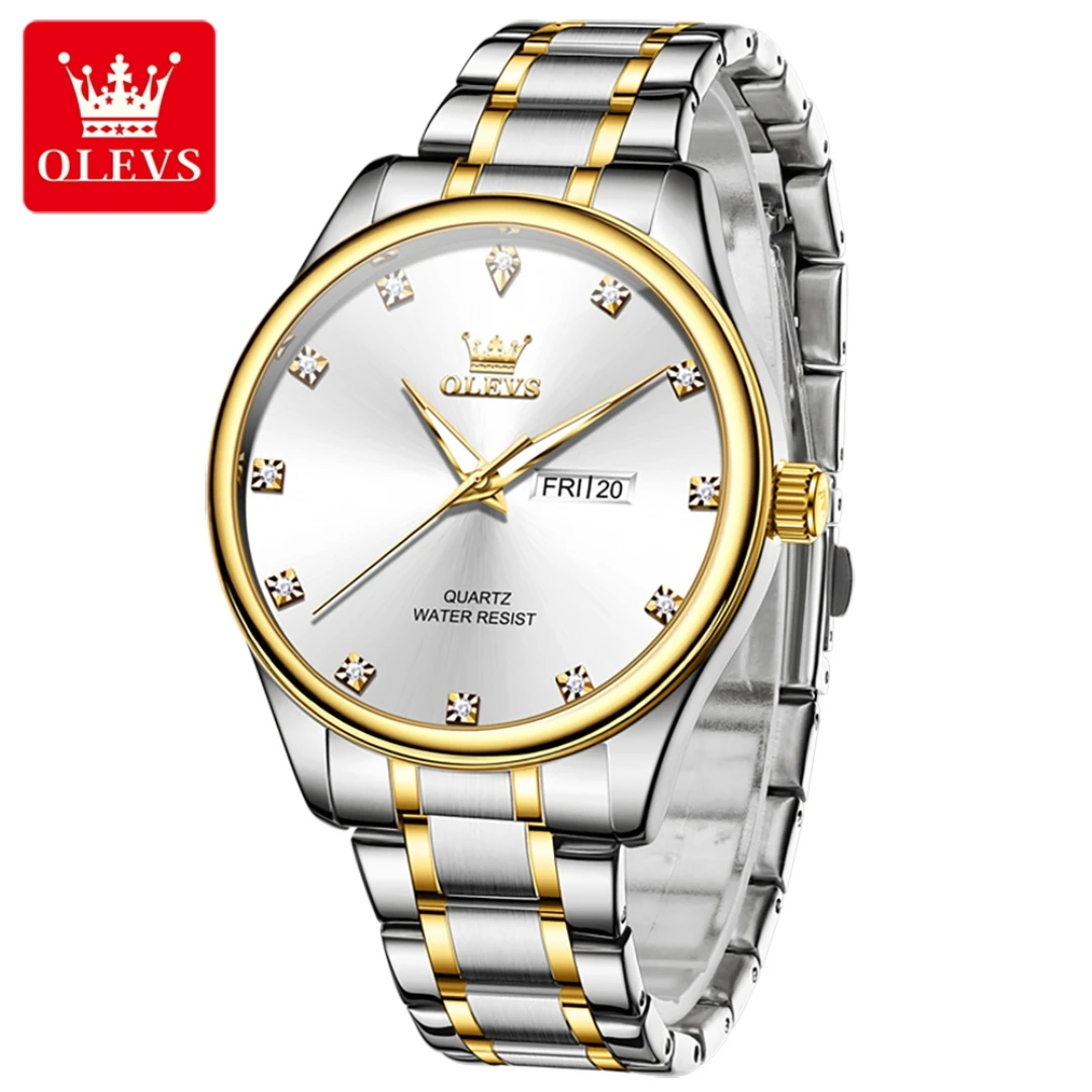 

OLEVS 3612 Quartz Fashion Watch Gift Stainless Steel Watchband Round-dial Wristwatch Week Display Calendar Luminous