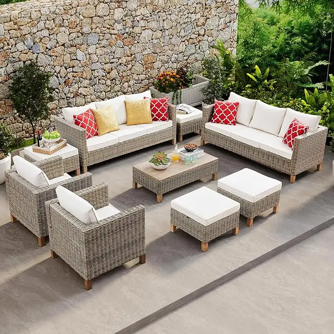 

9 Pieces Outdoor Patio Furniture Sets, Rattan Conversation Set Outdoor Patio Couch Furniture for Backyard,