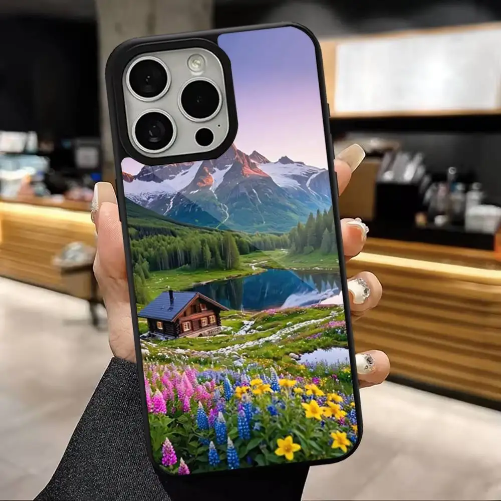 حافظة هاتف للسفر بمناظر طبيعية جبال لهواتف iPhone 16,15,14,13,12,11,Pro,Max,Plus,Mini,Magsafe,حافظة شحن لاسلكية مغناطيسية