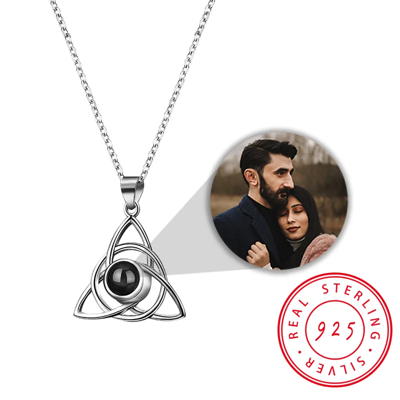 

Personalized Customizable Photo Projection Triangle 925 Silver Necklace Gifts for Parents Mothers Day Gift Novelties 2022 Trend