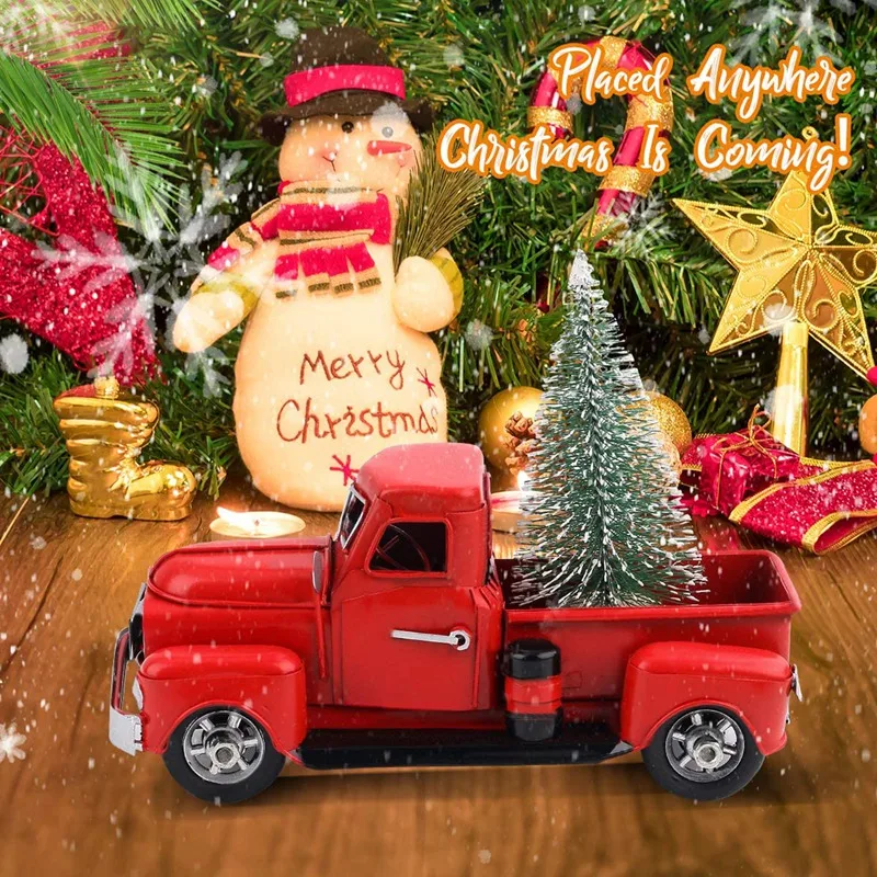 7 Inches Vintage Red Truck Christmas Decor Handcrafted Red Metal Truck Car Model For Christmas Decoration Red