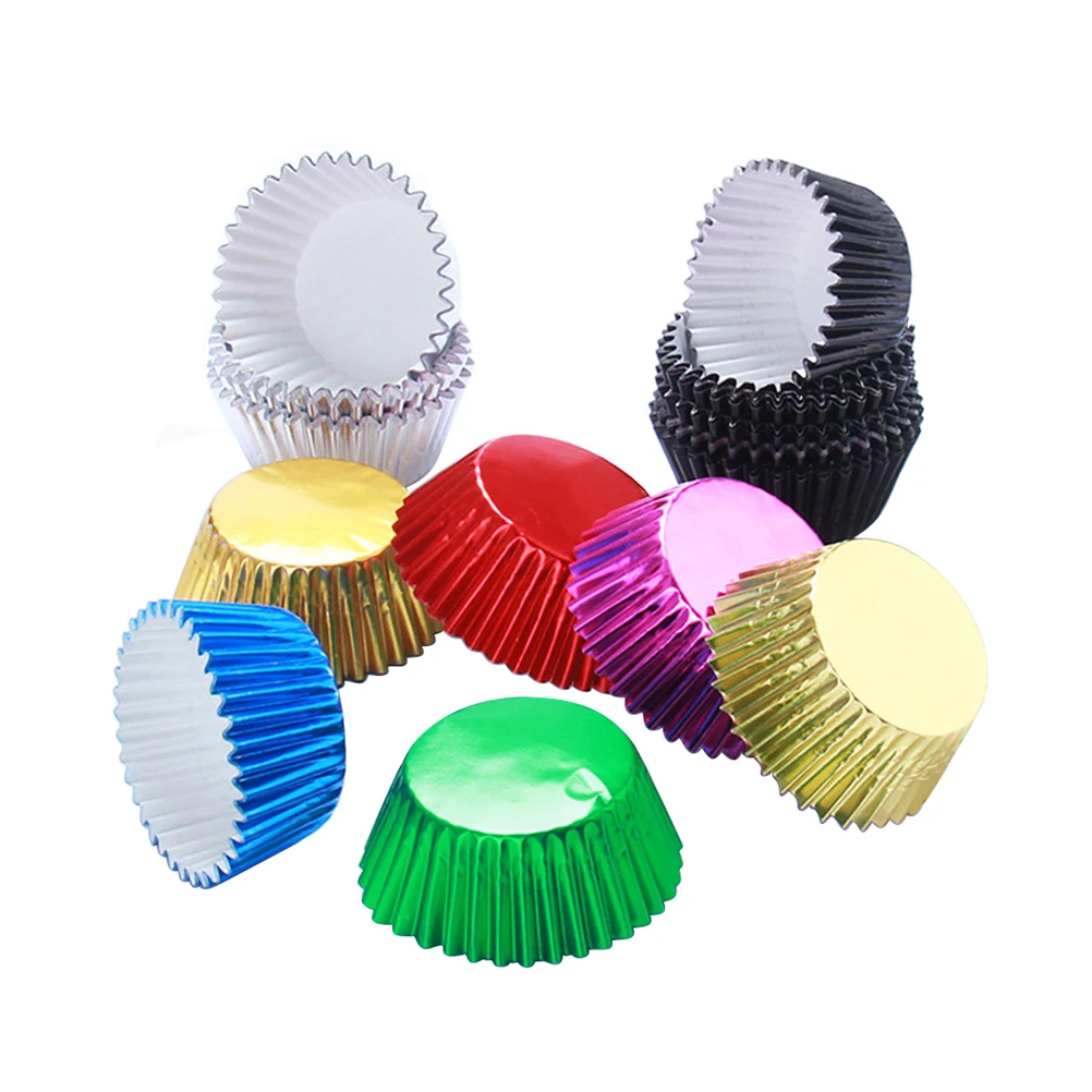 

100pcs Cupcake Liners Aluminum Foil Cake Paper Mold Mini Baking Tray Bright Golden Elegant Party Supplies Birthday Wedding Baby