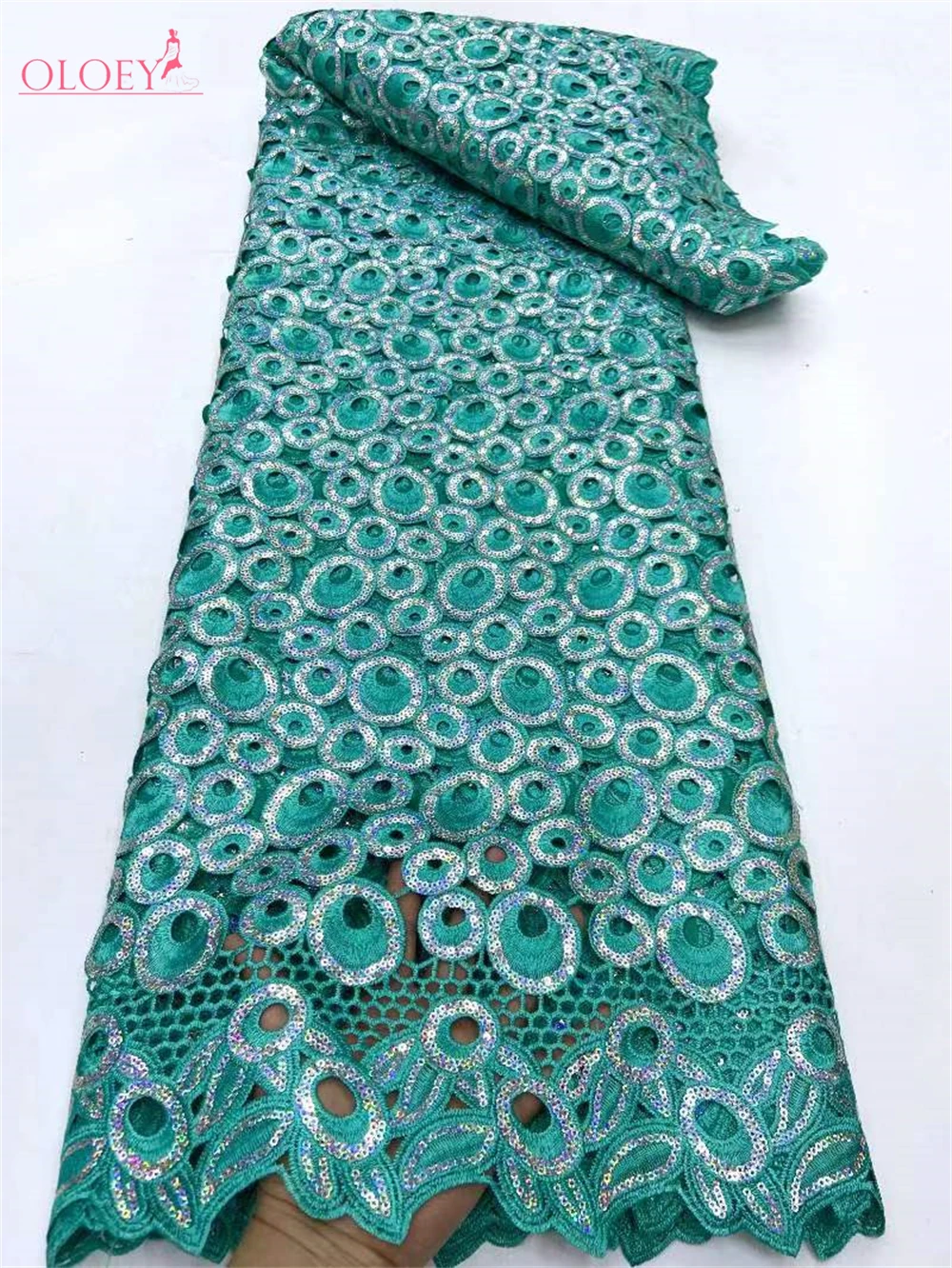 Tecido de renda solúvel em água com lantejoulas para vestido de casamento, elegante bordado, moda nigeriana africana, 2024