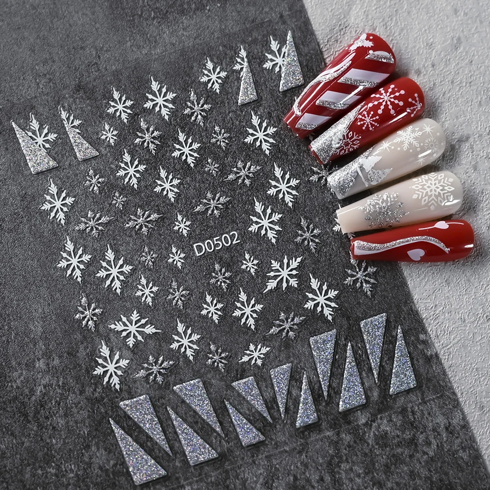 12 個 3D ホログラフィックレーザーグリッタークリスマスネイルステッカーゴールド/シルバー輝くスノーフレーク/エルク/ツリーネイルデカールグリッタークリスマススライダー