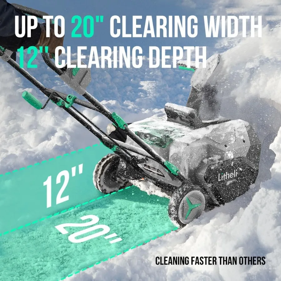 Soffiatore di neve senza fili alimentato a batteria 2x20V 20'' Lancia neve elettrico senza spazzole con ruote Luci LED 180 °   Scivolo Potente neve