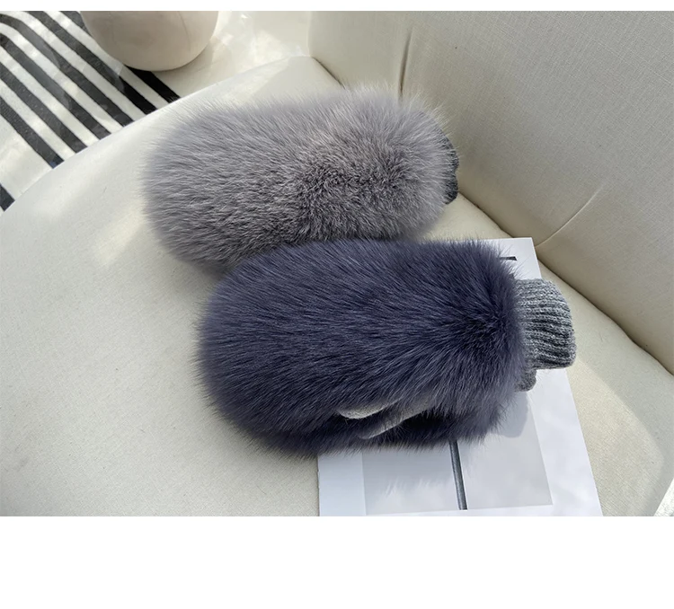 Real Fox Fur Gloves Knitted Women Mittens Winter Girls Fashion Fluffy Warm 100% Real Fox Fur Gloves