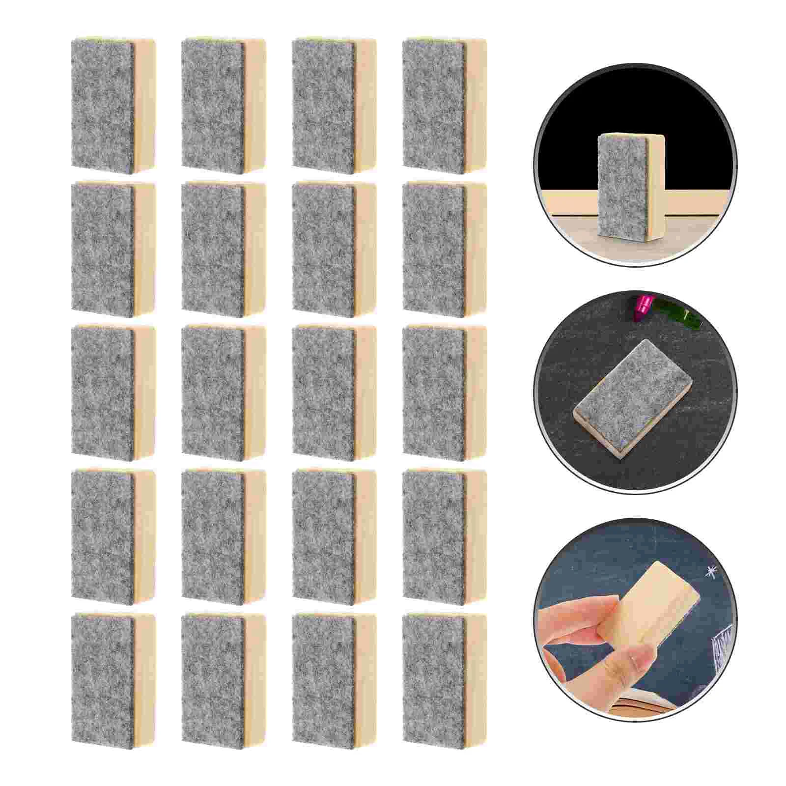 20 Pcs Small Blackboard Eraser Felt Chalkboard Cleaner Wiper Erasers Dry Wooden Classroom Supplies School
