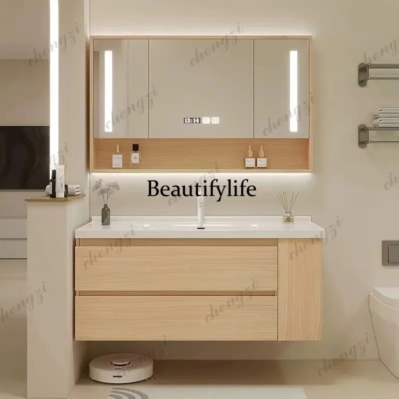 M182 Floating Bathroom Vanity with Ceramic Integrated Sink Combo, Wall Mounted Storage Cabinet with 2 Drawers Faucet & Pop Up Dr