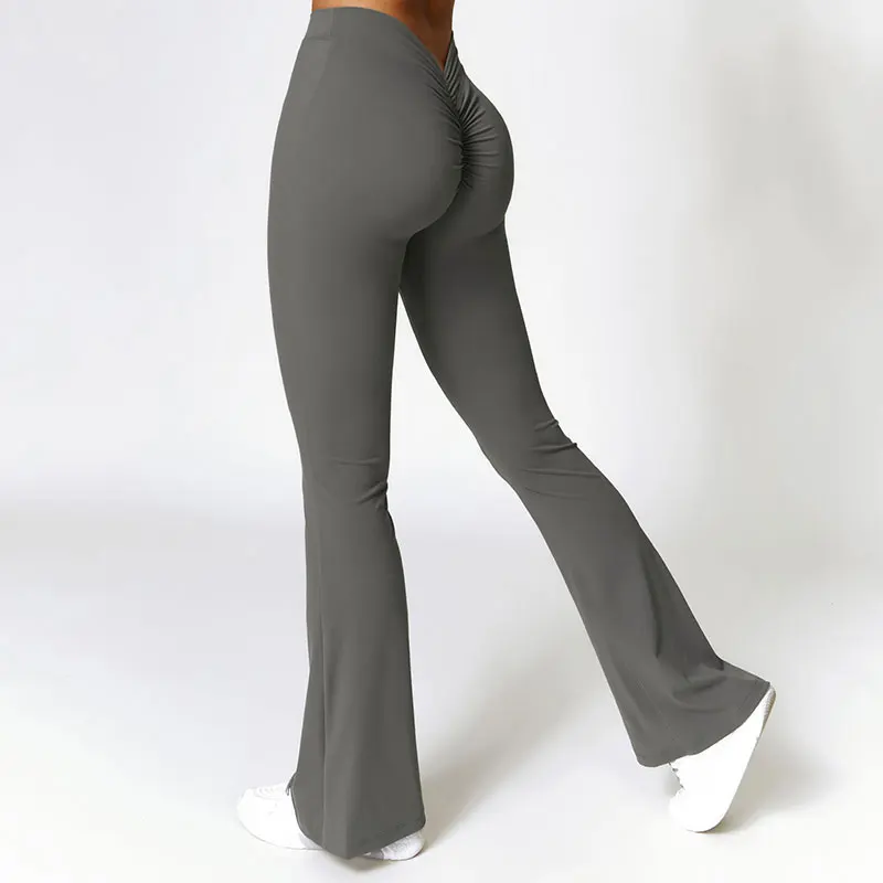 

Nylon Gym Yoga Pants Rear V-Shaped Peach Buttocks Women For Fitness High Waist Long Pants Women Hip Push UP Women's Flared Pants