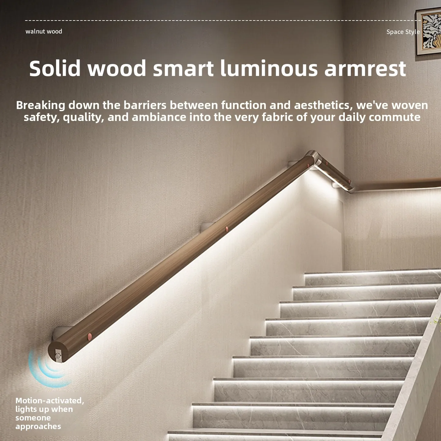 Light with stair handrail Solid wood stair handrail Elderly kindergarten light with handrail Self-installed home lighting