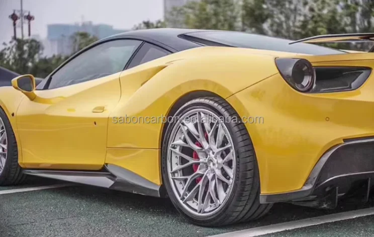 Prepreg Dry Carbon Fiber Plain Weave N Style Carbon Fiber Side Skirts Extension for Ferrari 488 GTB Coupe