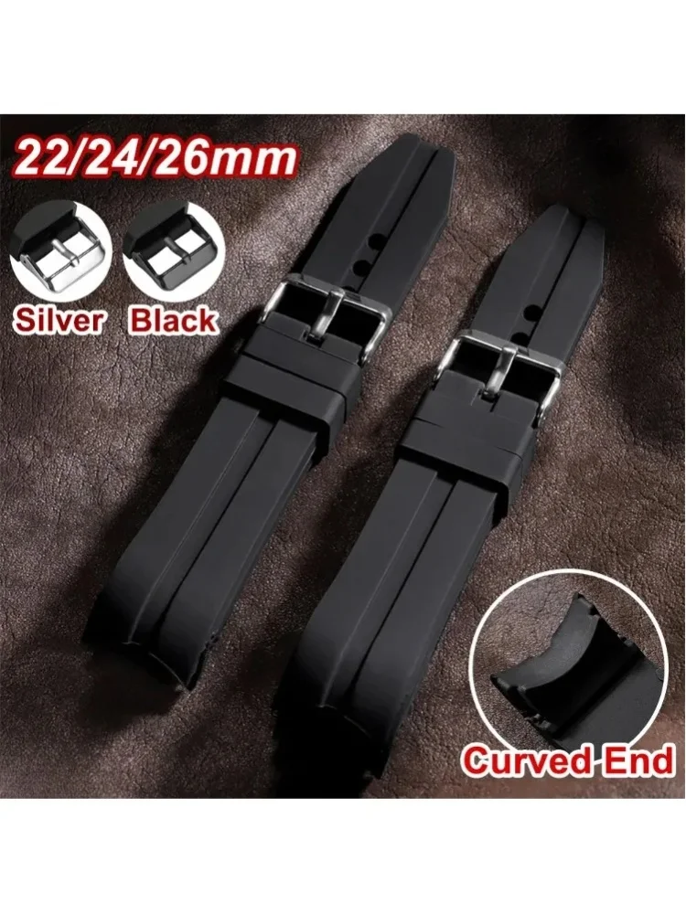 22/24/26 mm Gummibänder mit gebogenem Ende, Silikon-Uhrenarmband für Seiko Diving, wasserdichtes Armband, weiches Herren-Armband, universeller Gürtel