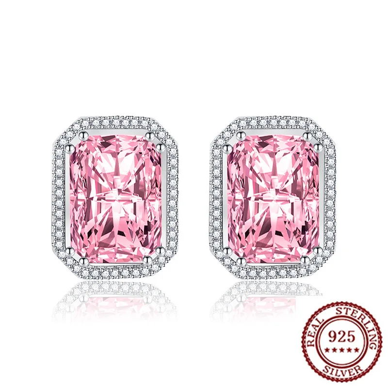 

925 Sterling Silver Retro Color Treasure Zircon Earrings Simulation Yellow Diamond Rectangular Earrings Women's Jewelry