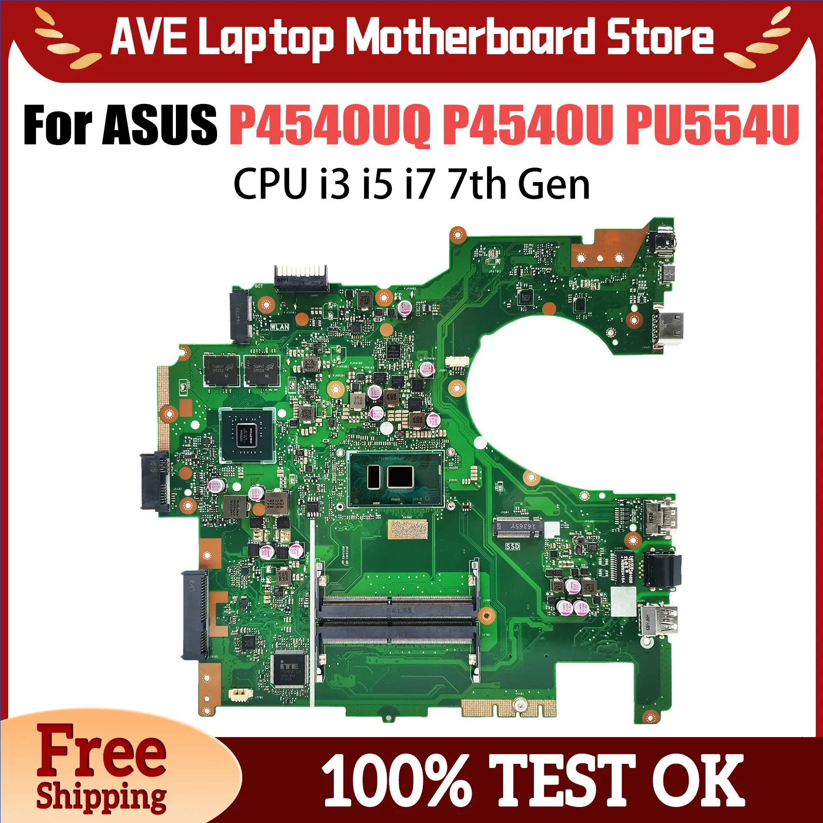 

P4540UQ Материнская плата для ноутбука ASUS PRO P4540U PU554U P454U Материнская плата для ноутбука i3-7100U i5-7200U i7-7500U Процессор 940MX