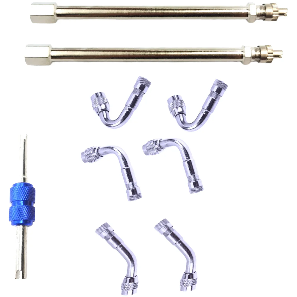 9 Piece Brass Tire Inflation Extension Rod and Metal Air Connector Adapter Set Compatible with Tubeless Valve Tires