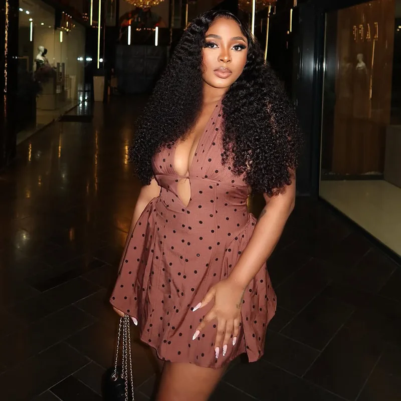 Elegante LADY Polka Dots Stampato Vestito 2025 Donne di Estate Halter Backless Scava Fuori Aderente Drappeggiato Club Mini Abiti Da Festa