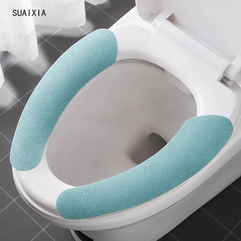 Toilet Seat Cover WC Paste Toilet Sticky Seat Pad Washable Soft Candy Color Bathroom Warmer Seat Lid Cover Pad Cushion