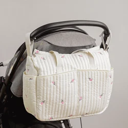 Bear Embroidered Tail Zipper Mother and Baby Bag Large Capacity Multifunctional Bag Lightweight Portable Mommy Bag for Outings