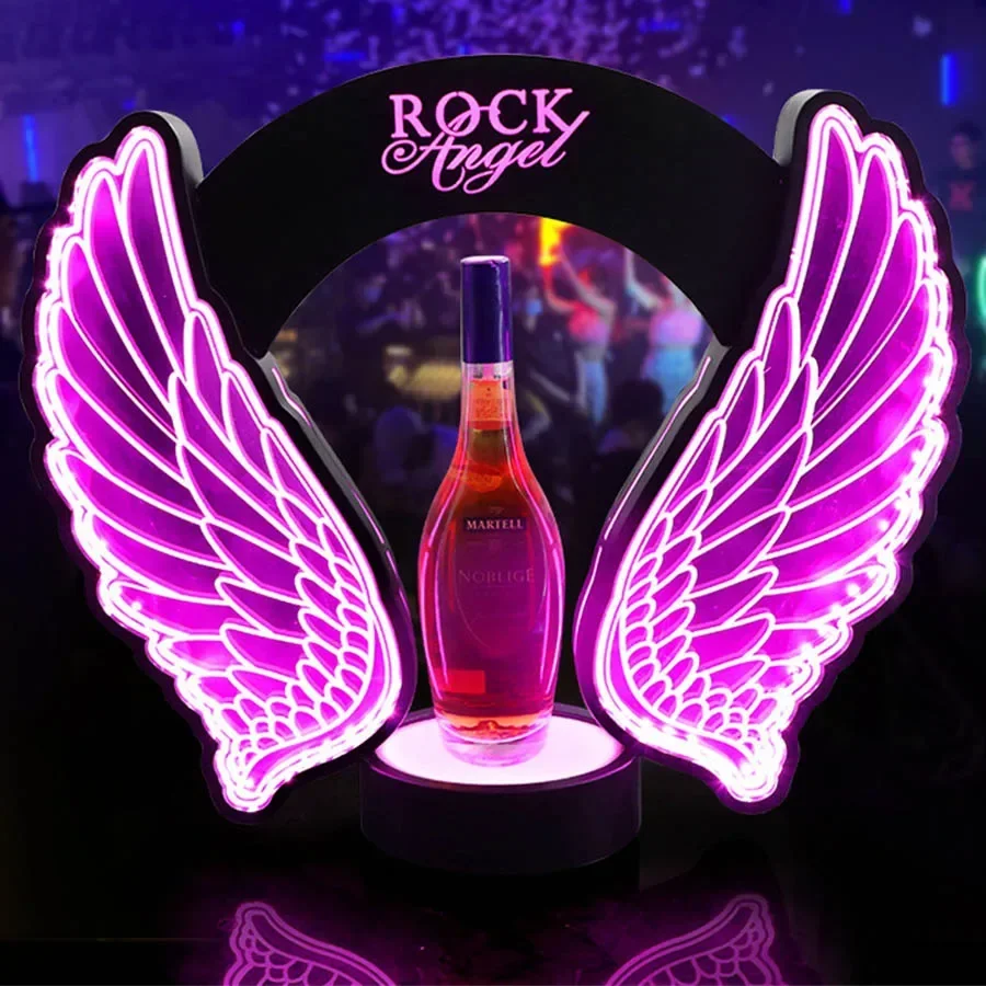 Customized LED Angel Wings Wine Champagne Bottle Glorifier Presenter Rechargeable Beer Bottle Display Stand For Bar Decor