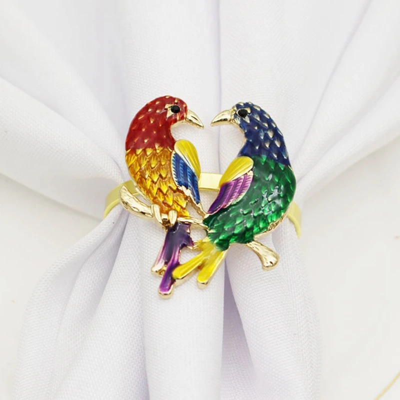 BEAU-6Pcs Color Metal Saint Bird Mandarin Duck Bird Napkin Ring Table Top Decoration For Wedding Banquet Hotel Party Decor