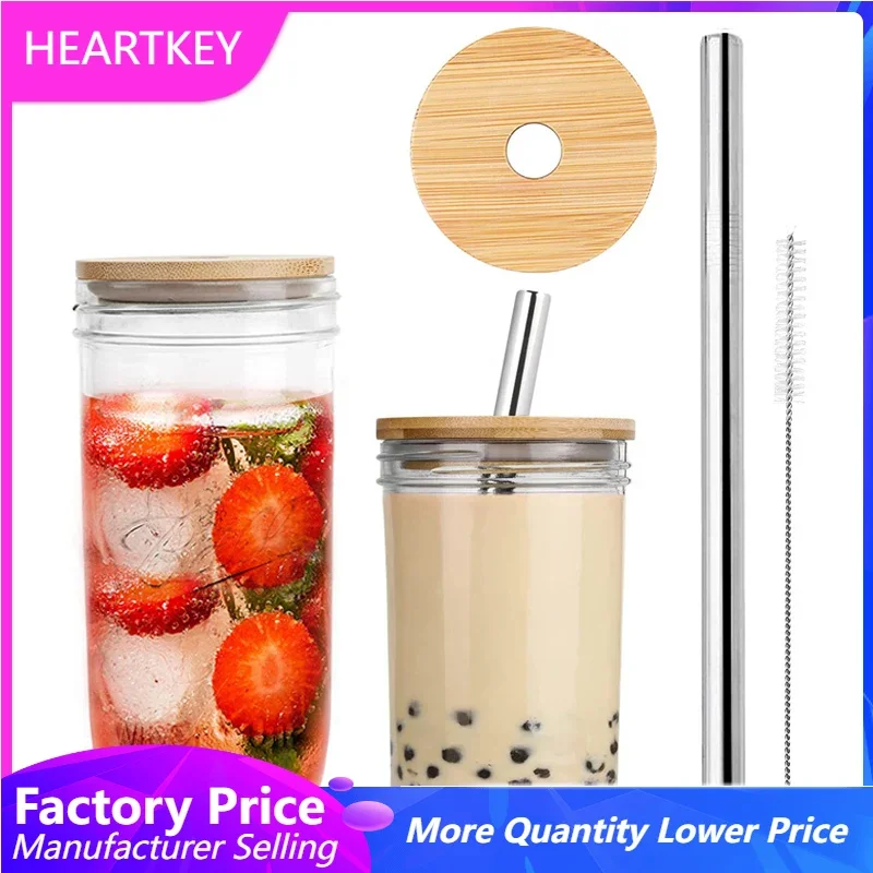 

Drinking Juices Reusable Boba Travel Bottle Cups Wide Mouth Vacuum Sealer Can Glass Sublimation Mason Jars with Lids and Straws