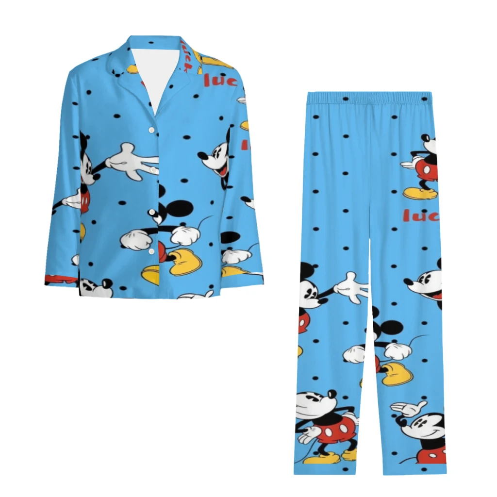 

Disney Mickey Mouse Printed pajama set, casual and long top and waistband pants, women's and men's pajamas and loungewear