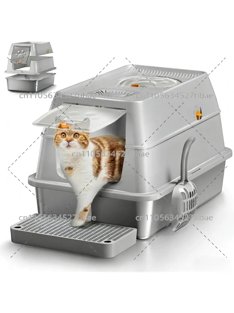 lettiera-per-gatti-chiusa-in-acciaio-inossidabile-con-filtri-al-carbone-senza-odori-anti-perdita-bordi-alti-coperchio-rimovibile-per-gatti-multipli