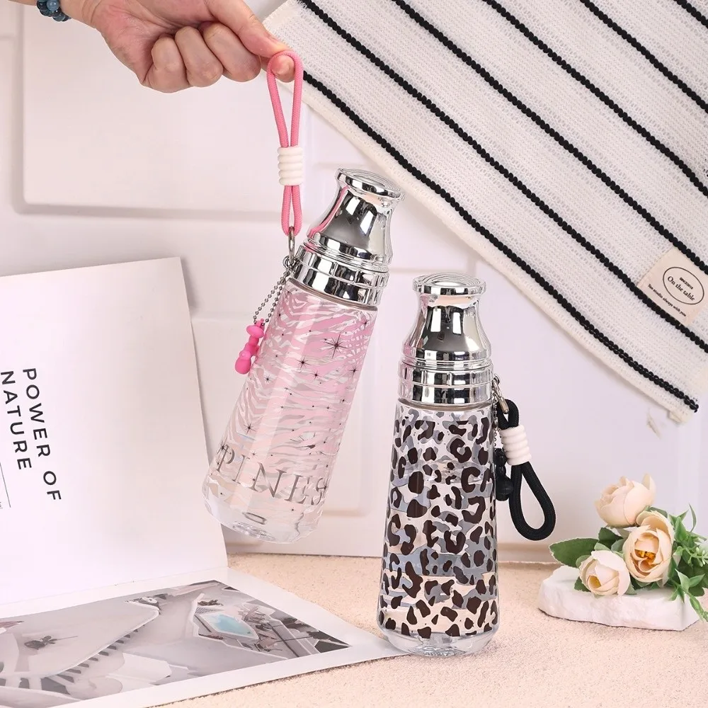Large Capacity Leopard Print Water Bottle 500ML Vintage Drink Bottle Bowknot Stars Plastic Transparent Water Cup Sport