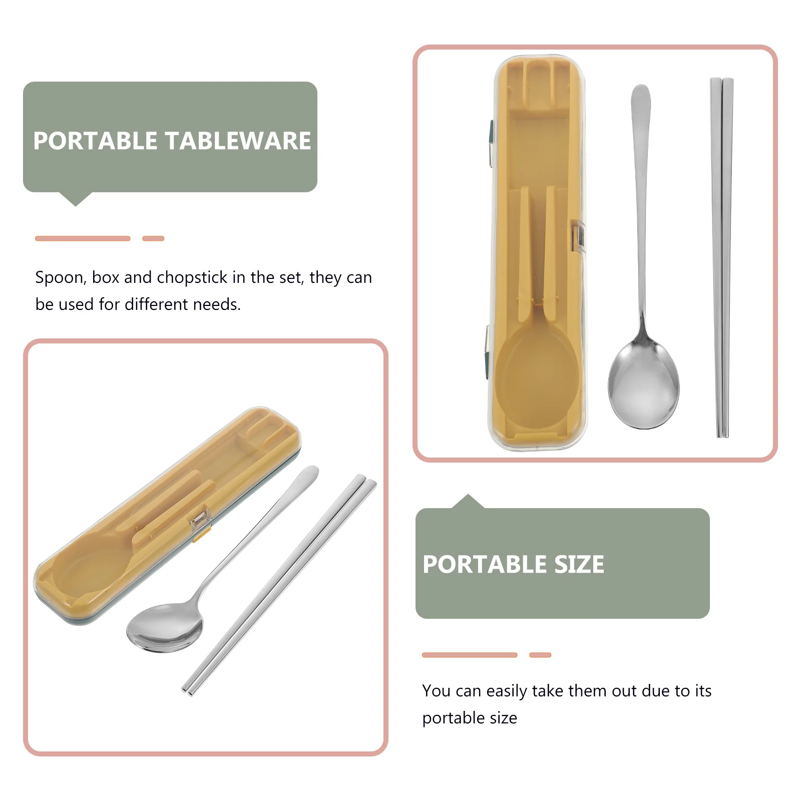 

1Set Stainless Steel Cutlery Set Portable Reliable Tableware for Outdoor Picnic Camping Spoon Chopsticks Box Portable Tableware