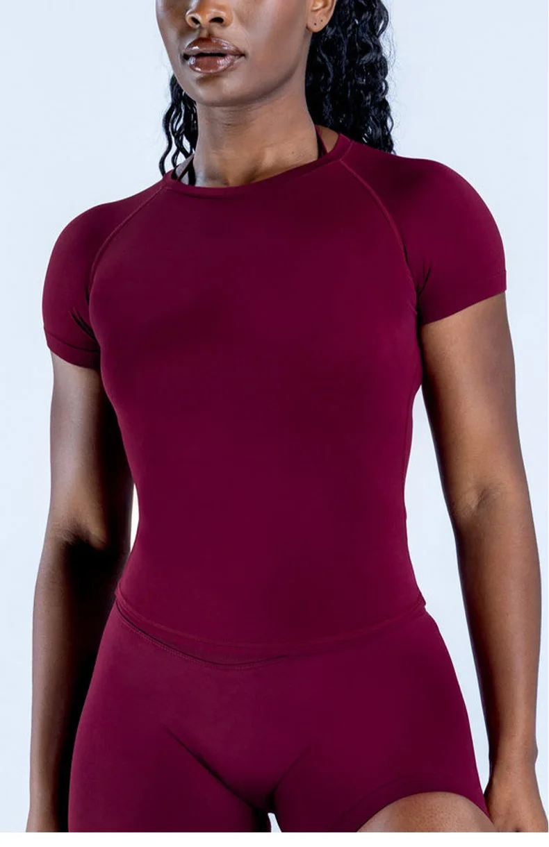 ENYFD Sports Short Sleeve T-Shirt Women's Sportswear Running Exercise Round Neck Breathable Gym Wear Yoga Fitness Activity Top