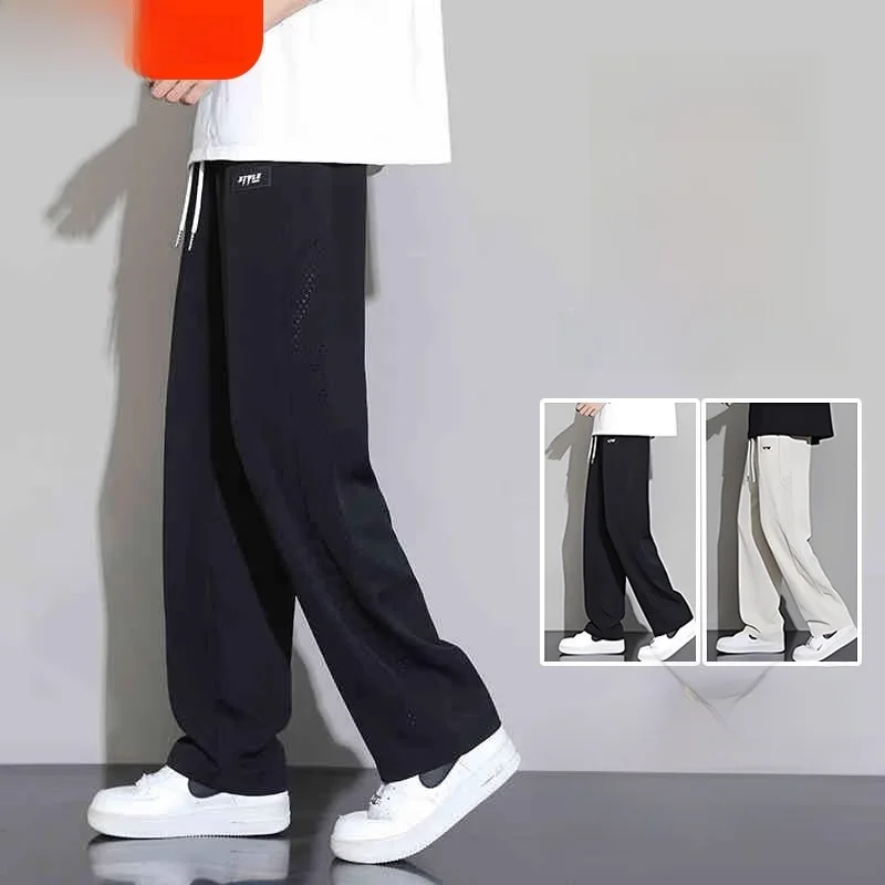 

Summer Men's Loose Breathable Sport Pants Thin Outdoor Workwear Ice Silk Casual Trousers Polyester Fiber Youth Faion Urban