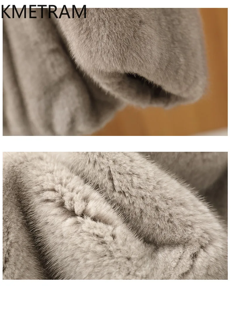 KMETRAM 100% 천연 밍크 퍼 재킷 여성용 럭셔리 라펠 숏 그레이 리얼 퍼 코트 겨울 외투 여성 의류