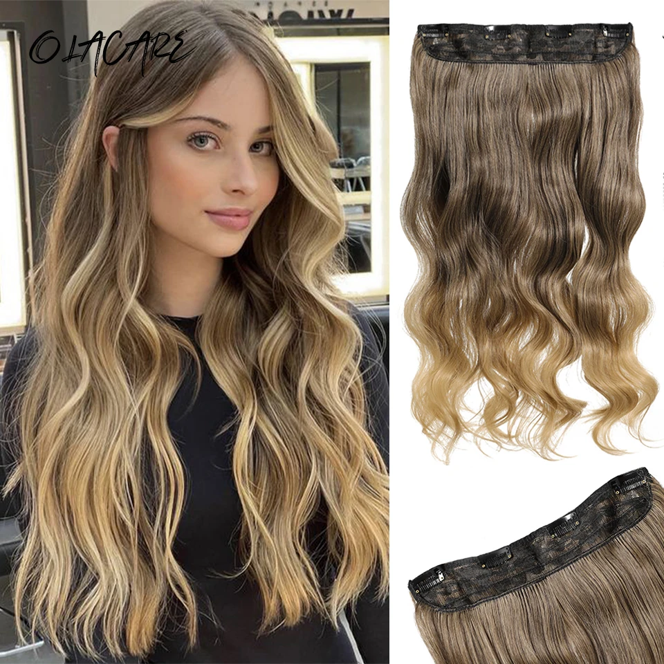 Synthetic 4 Clip In Hair Extensions Long Curly Wavy Hairstyle Hairpiece Omber Brown Blonde Natural Fake Hair For Women