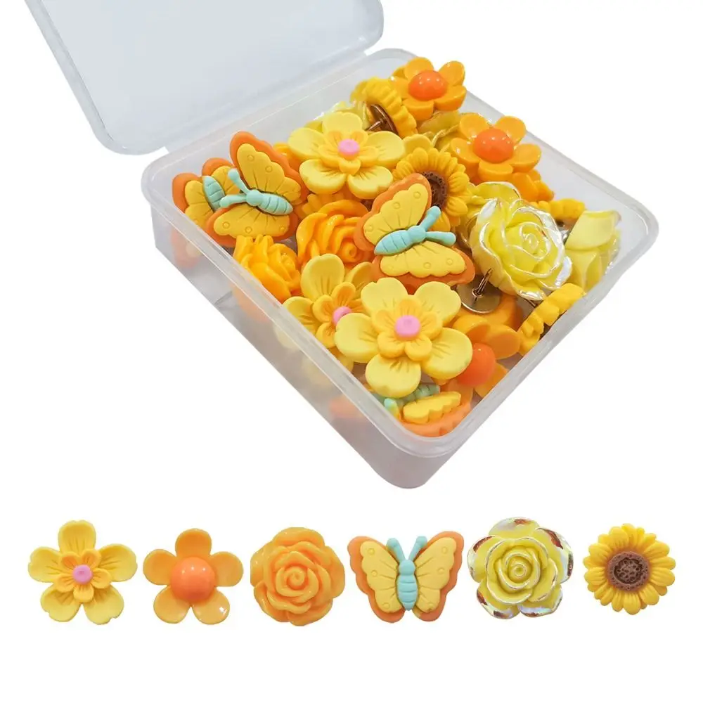 30Pcs Portable DIY Butterfly Push Pins Creative 3D Thumb Tacks with Box Cute Flower Pushpins Photo Wall Decor