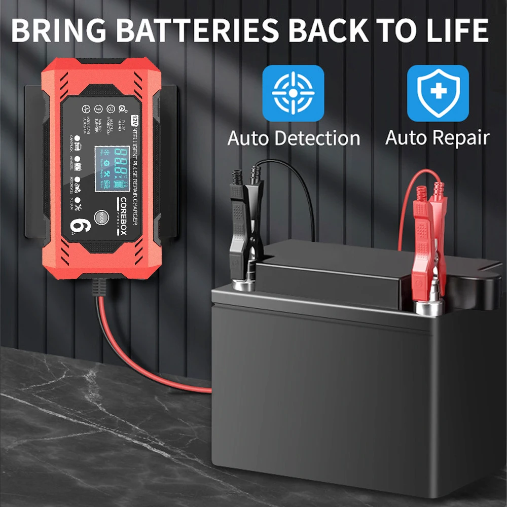 

6A 12V Storage Battery Chargers AGM Gel Lead Acid Batteries Charging Intelligent Pulse Repair Car Battery Chargers Boat Supplies