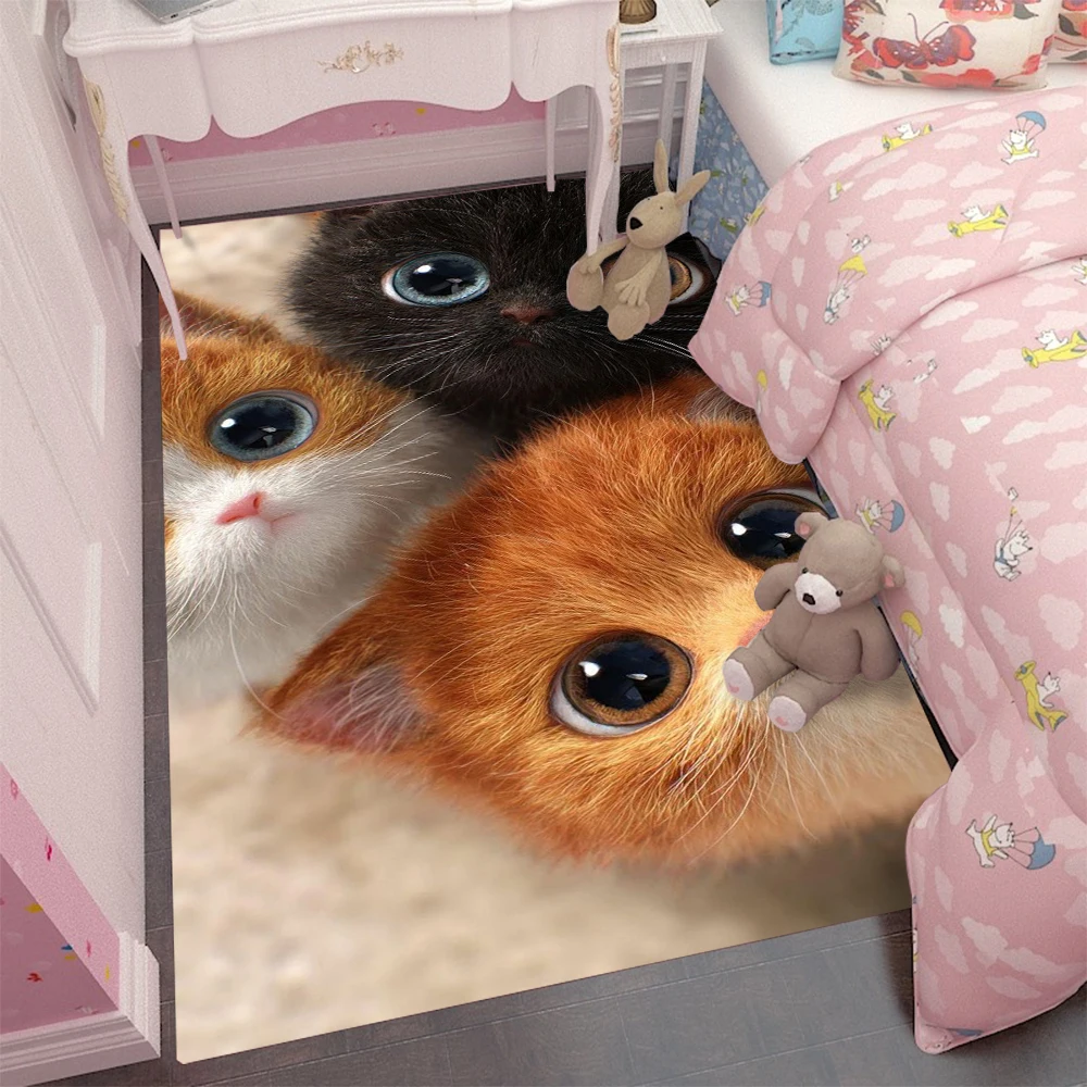 Realistic Kitten Peeking Floor Rug, Non-slip Optical Illusion Mat for Room, Soft Decorative Carpet for Living Space