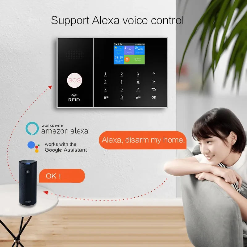 YAOSHENG Tuya Wifi Gsm Security Alarm System Works With Alexa Home Burglar Motion Detector Smoke Door Window Sensor IP Camera