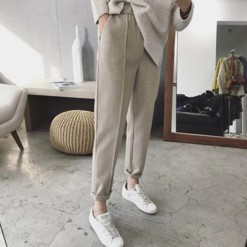 2024 Autumn Winter Workplace High Waisted Casual Suit Pants Women's Harem Pencil Pants Office Lady Women Trousers Woolen Pants