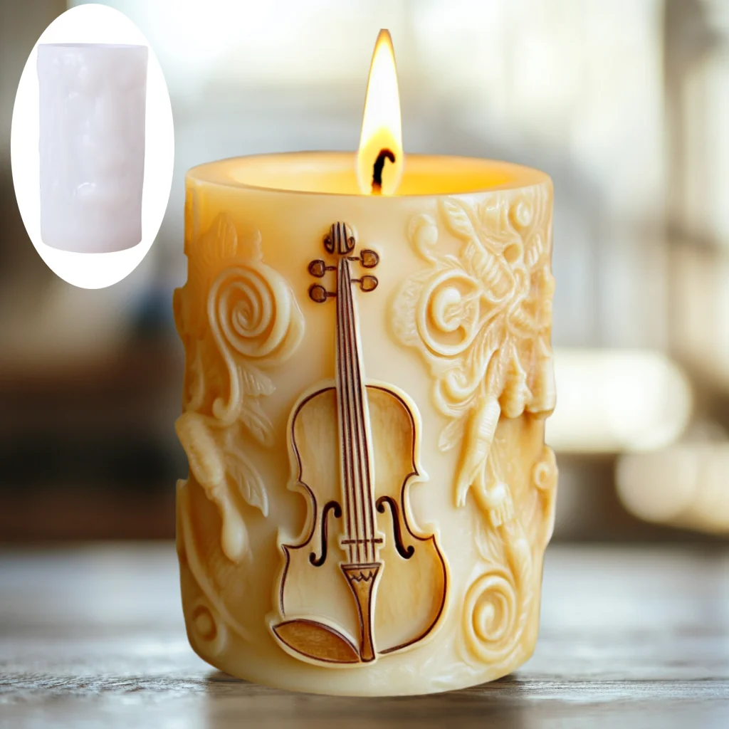 Gitara relief cylindryczna świeca silikonowa forma skrzypce uwaga relief cylindryczna forma instrument muzyczny skrzypce żywica formy gipsowe — zdjęcie 4