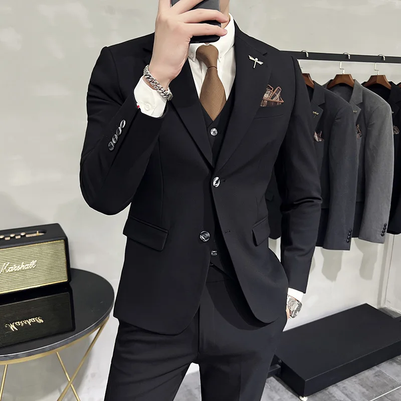 Jacket Vest Pants High End Brand Boutique Solid Color Mens Casual business office Suit Groom Wedding Dress Party Blazer Trousers