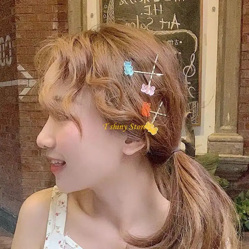 N58F 캔디 컬러 만화 팬더 베어 헤어 클립 혼합 거미 베어 자용 캔디 헤어핀 헤어 Accss 가족 모임