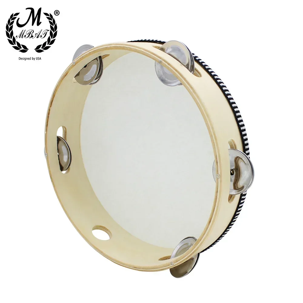 M MBAT 8 inch Tambourine Educational Musical Hand Drum Toys for Children Kids Instruments HandDrum Wooden Tambourine Percussion