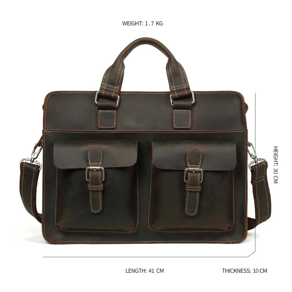 Herren Aktentasche Vintage verrückte Pferd Leder Laptop tasche Geschäft echte 15.6 "Schulter Handtasche