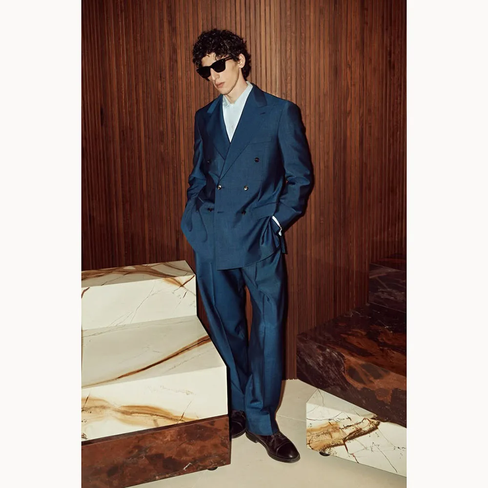 

Customized Men's Suits Daily Casual Fashion Double-breasted Peak Lapel Two Pieces (Jacket+Pants) Evening Banquet Set