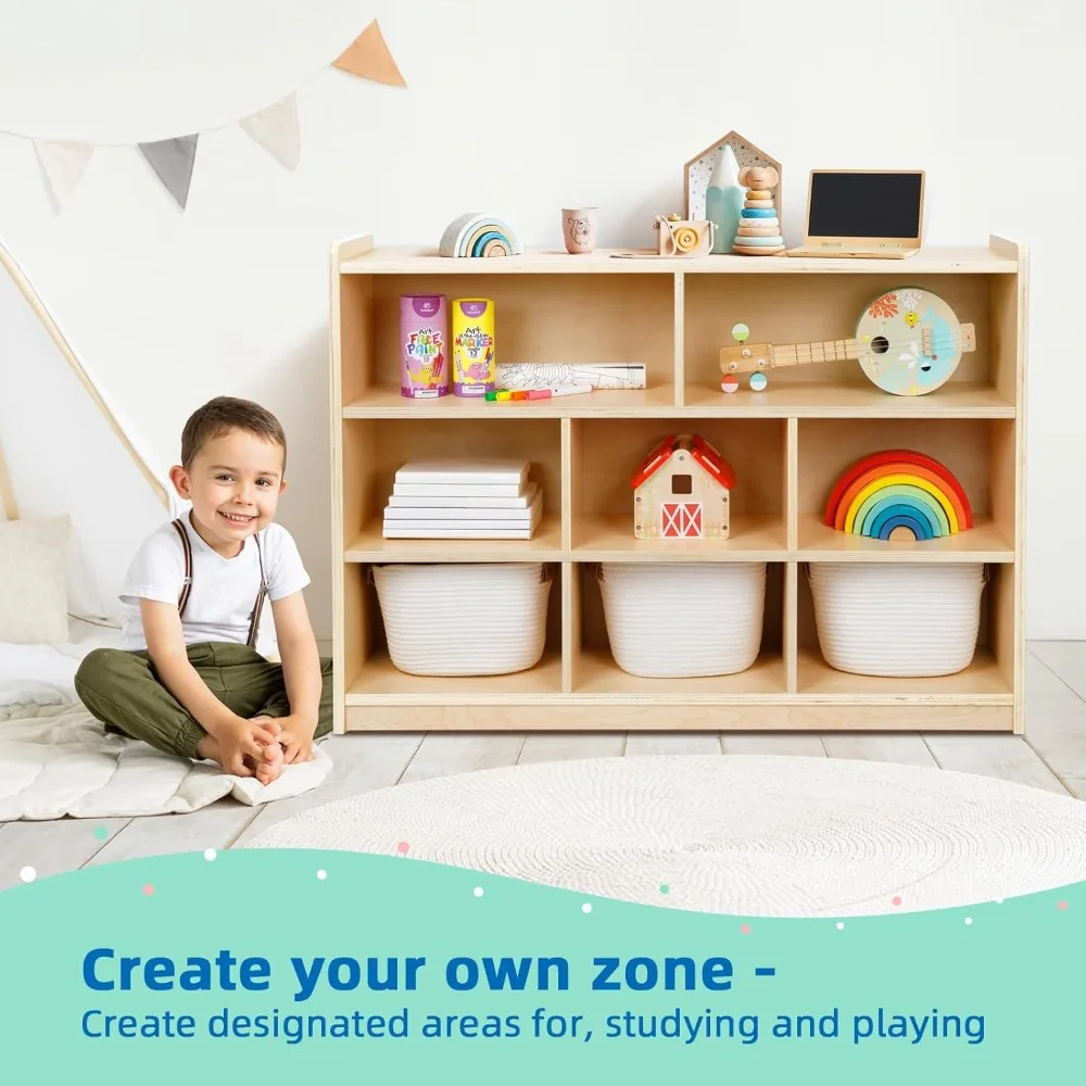 Toy Organizers and Storage for Kids, 35.4" H, Montessori Shelf 8-Section Wooden Storage Cabinet for Kids Room, Kids Storage