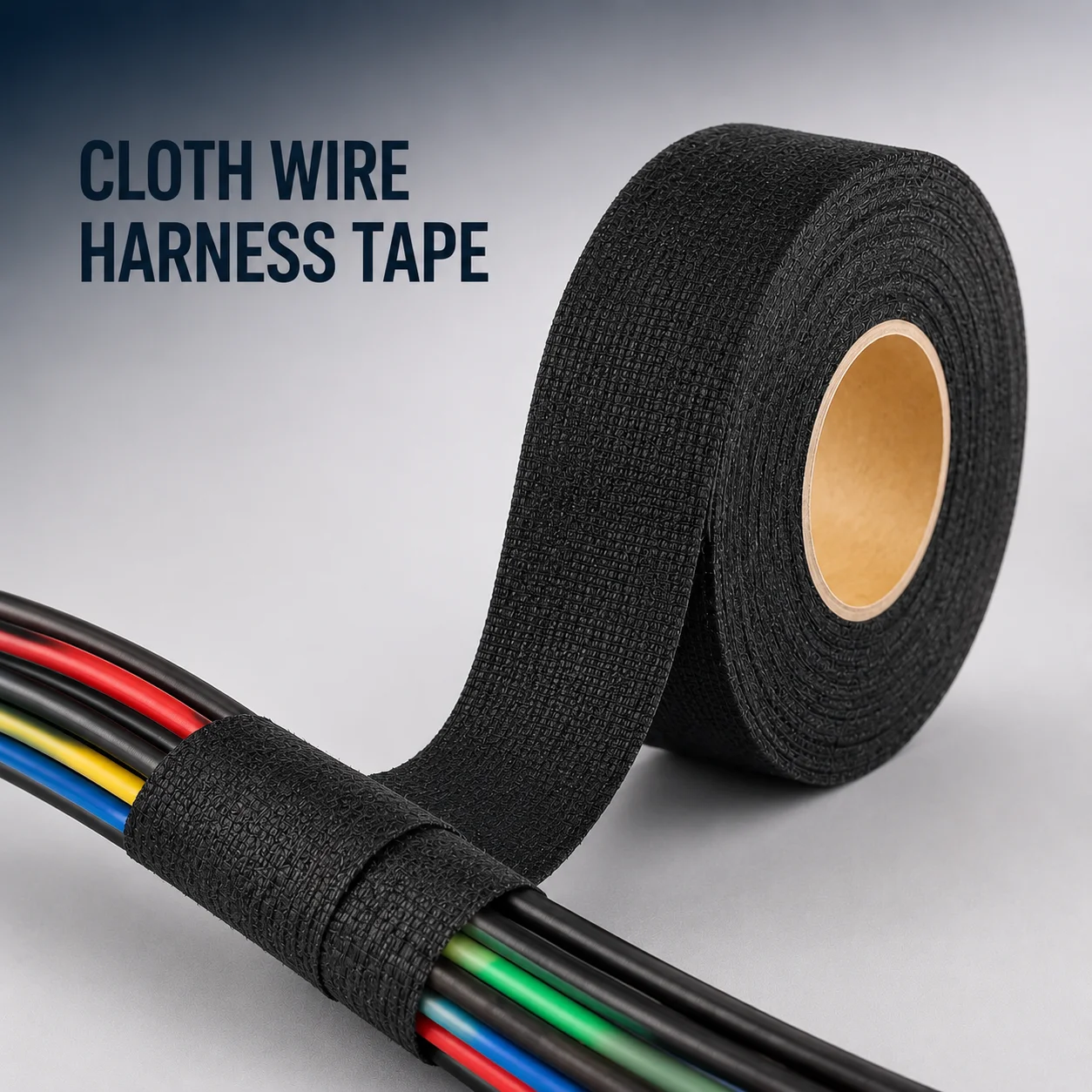 Black Automotive Wire Harness Cloth Tape, 9–50mm Heat-Resistant Adhesive Fabric Tape for Cable Insulation, Wrapping & Noise Redu