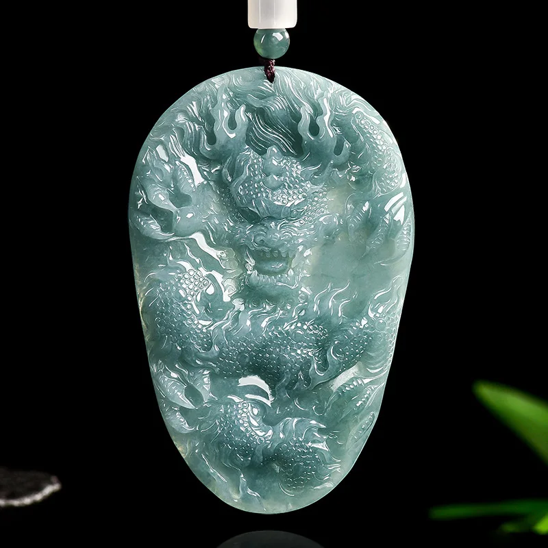 

A Myanmar Jadeite Dragon Pendant Gifts for Women Necklace Charm Accessories Fashion Luxury Designer Vintage Real Jade Talismans